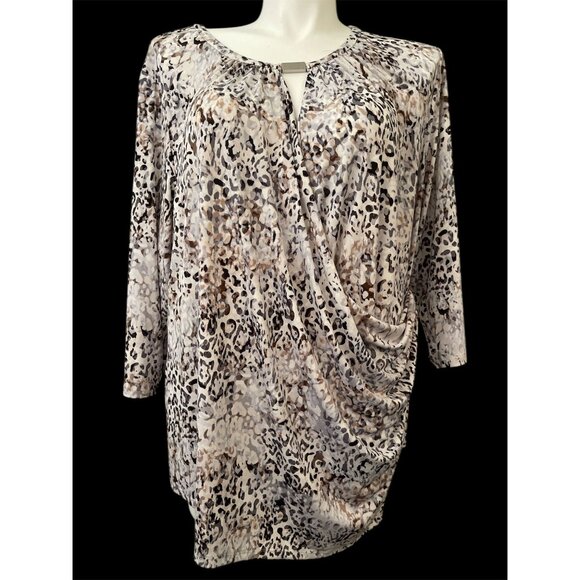 Calvin Klein PLUS 3X Wrap Knit Animal Print 3/4 Sleeve Stretchy Soft Flowy Tunic - Picture 2 of 7